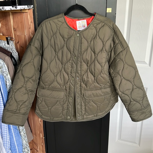 Aerie Olive Bomber Jacket with Orange Lining - Picture 2 of 5
